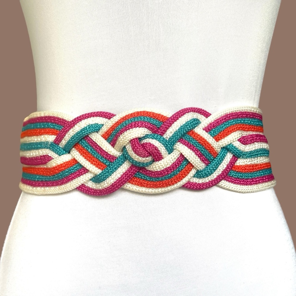 Vintage Wide Waist Knotted Woven Braided Multicolor Belt Size S/M